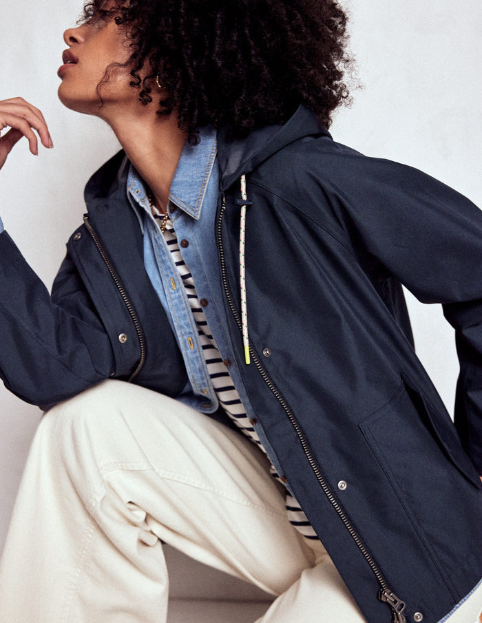 Cropped Rain Mac Navy