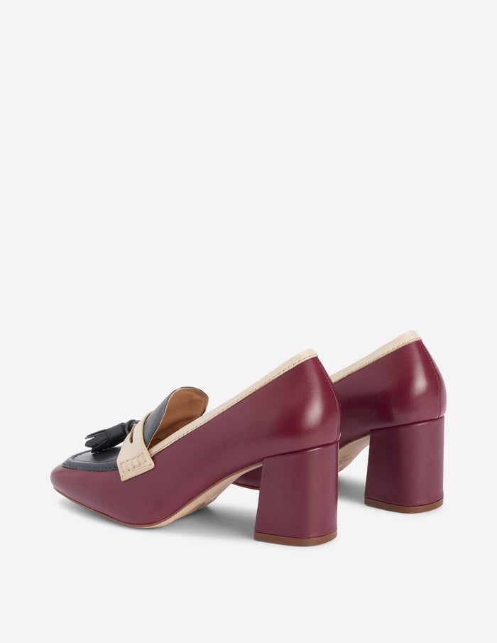 Sol Block Heeled Penny Loafers Oxblood
