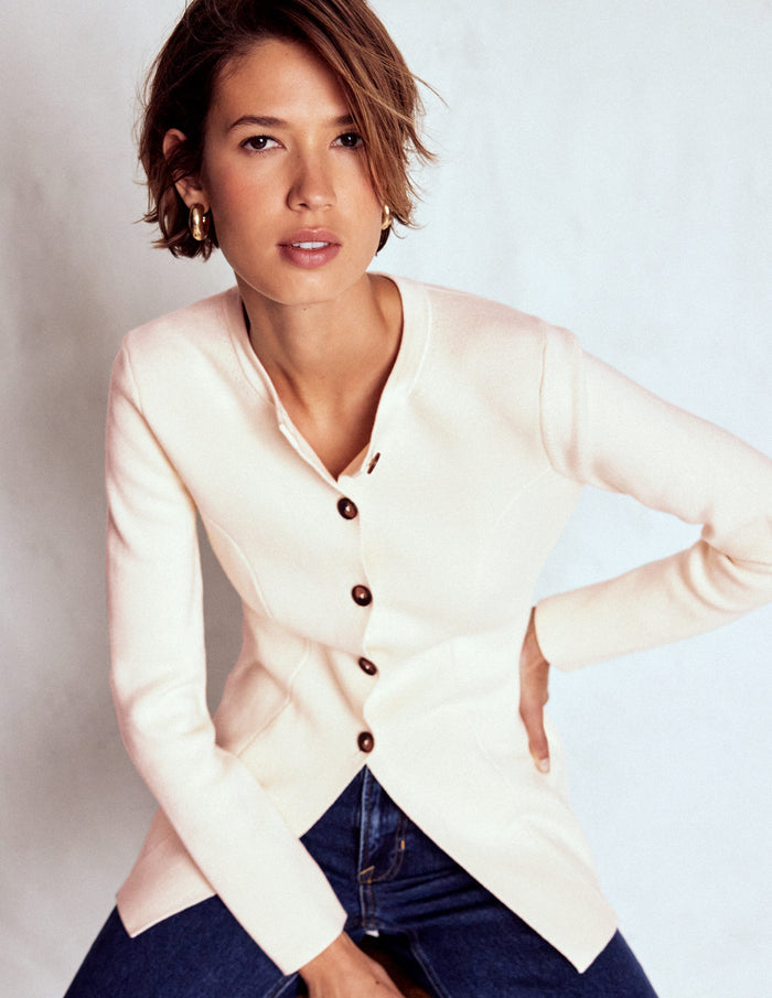 Joanna Fitted Knitted Jacket Warm Ivory