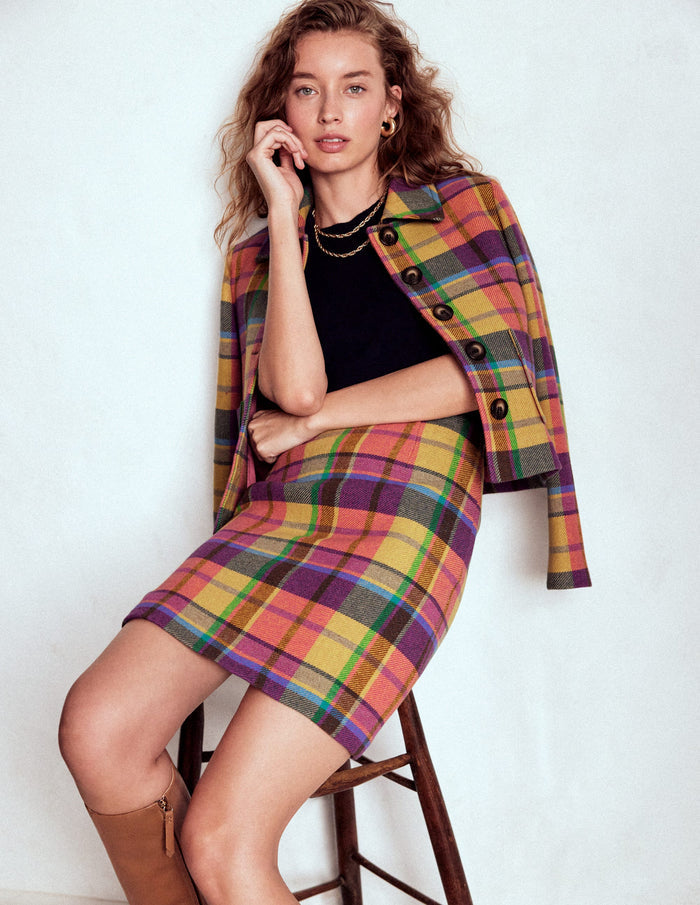 Gia Wool Short Skirt PoppyRed and Pink Multigingham