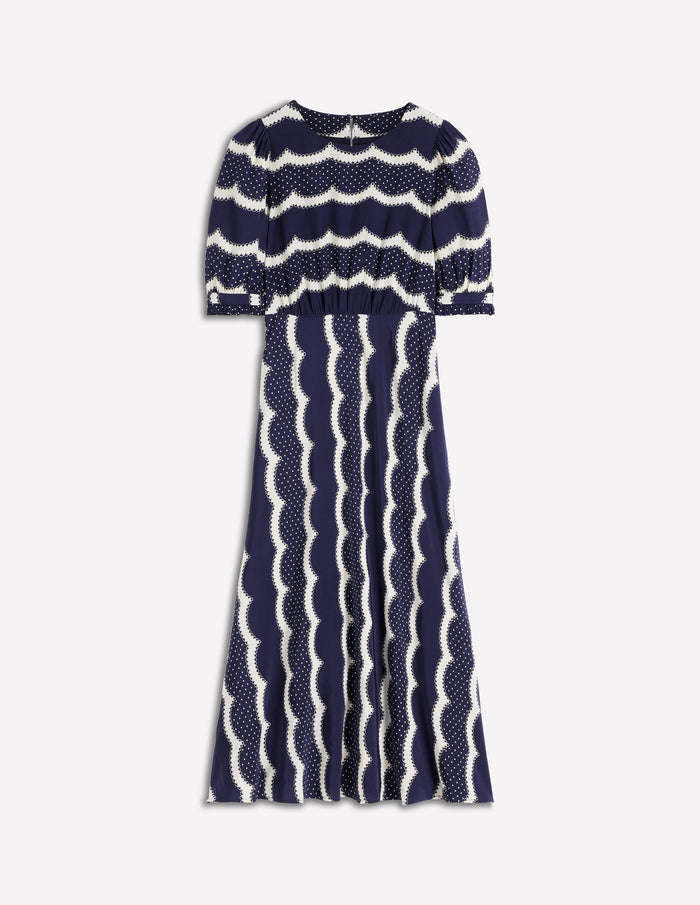 Blanca Midi Tea Dress French Navy, Dainty Scallop