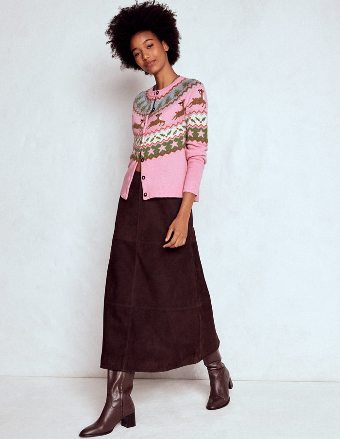 Edie Fair Isle Cardigan Pink, Reindeer