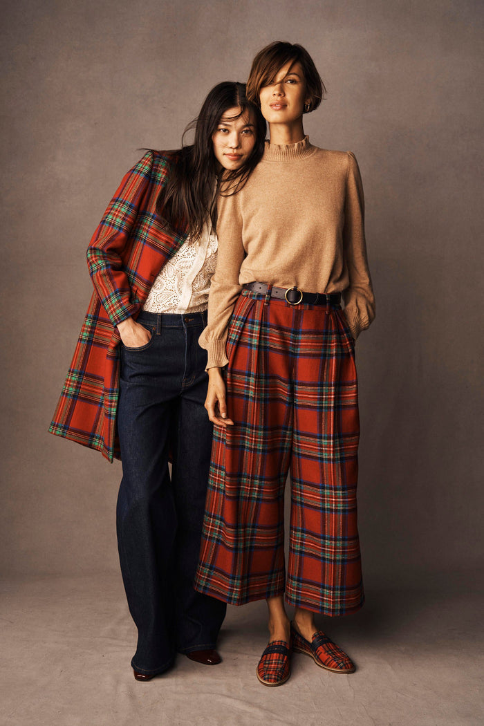 Pleated Wool Culottes Red, Blue and Green Check