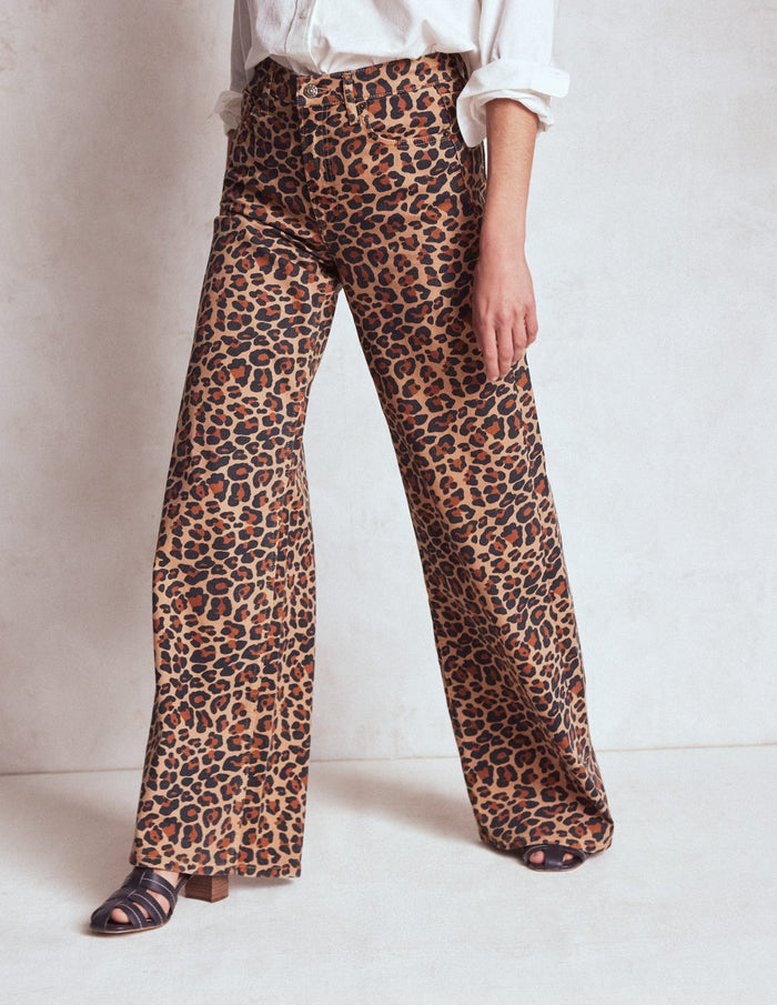 High Rise Wide Leg Jeans Leopard Print