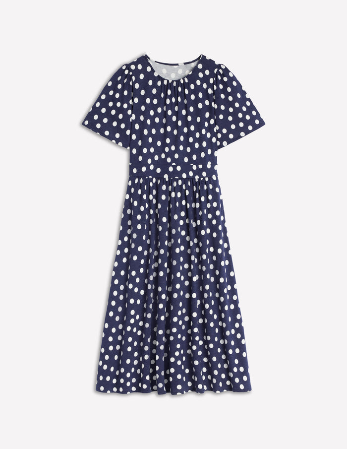 Louisa Jersey Midi Dress French Navy, Painted Dot