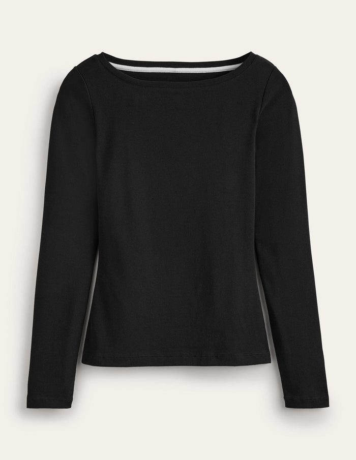Essential Boat-Neck Jersey Top Black