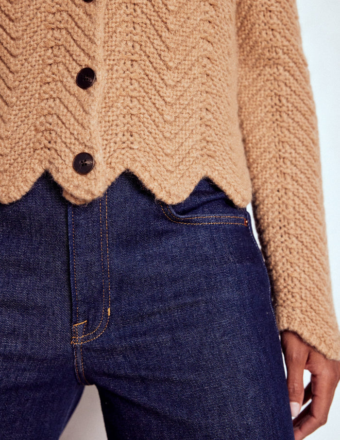 Chunky Chevron Knitted Jacket Camel