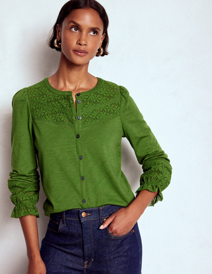 Pippa Broderie Jersey Shirt Promenade Green