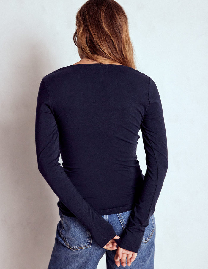 Double Layer Scoop Long Sleeve Navy
