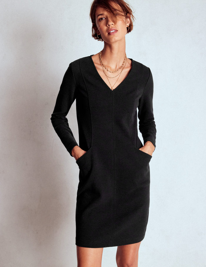 Ellen V-neck Ottoman Dress Black
