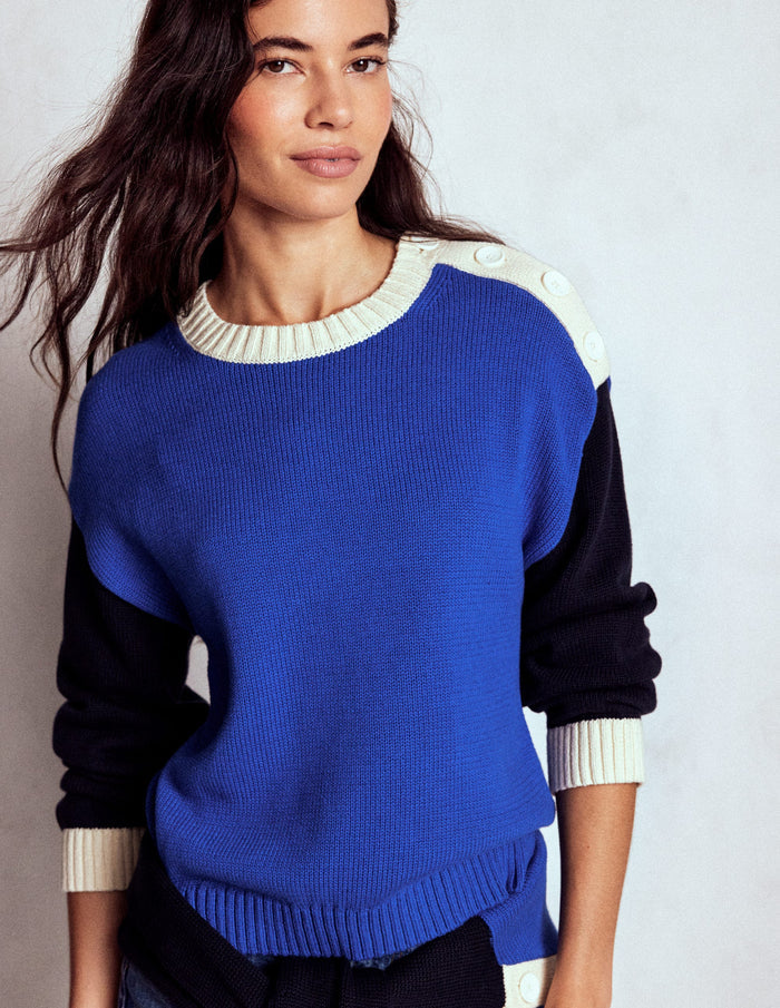 Jemma Chunky Cotton Sweater Bright Blue