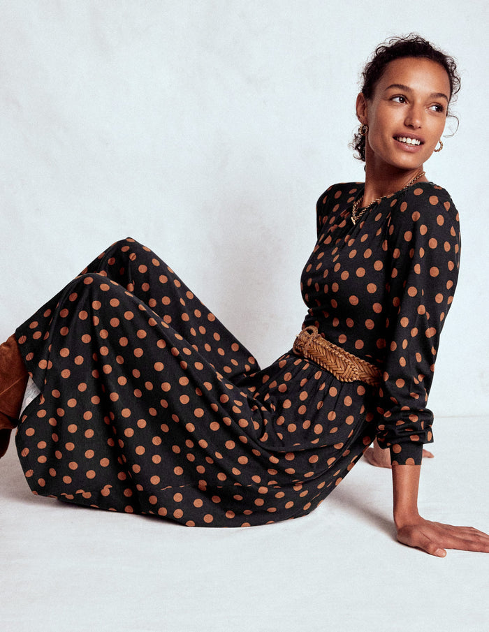 Alexandra Jersey Midi Dress Black, Tortoise Shell Dot