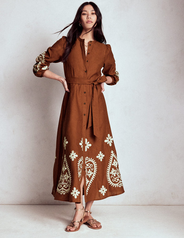Mae Linen Blend Shirt Dress Russet