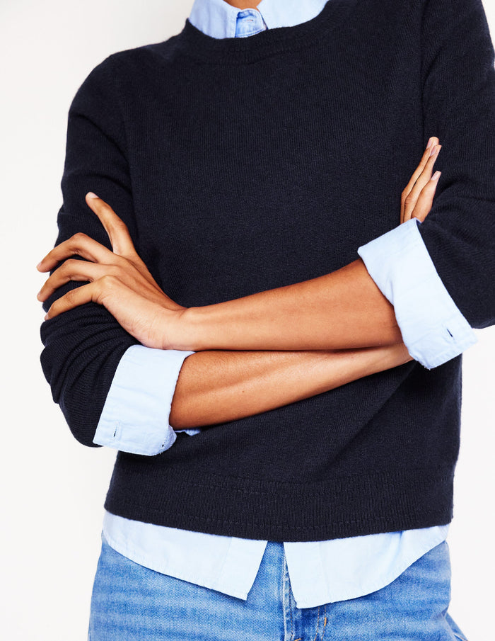 Eva Cashmere Crew Neck Sweater Navy