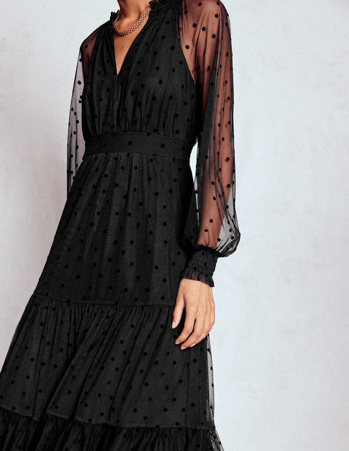 Lucille Tulle Midi Dress Black