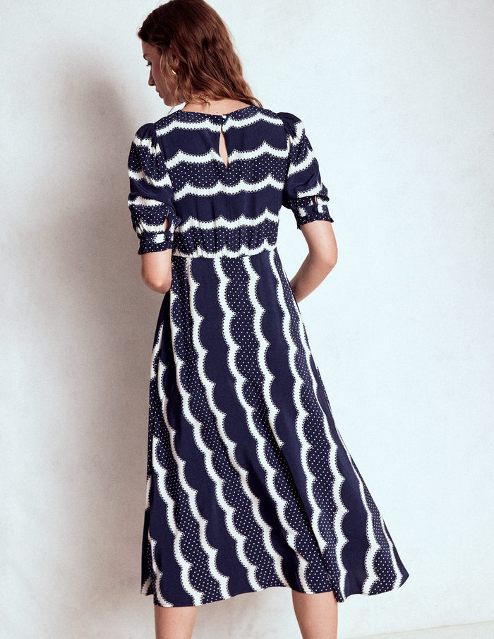 Blanca Midi Tea Dress French Navy, Dainty Scallop