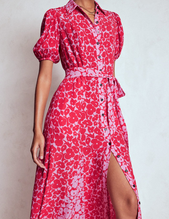 Alegra Midi Shirt Dress Jewel Red, Leafy Grove