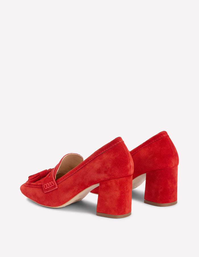Sol Block Heeled Penny Loafers Red