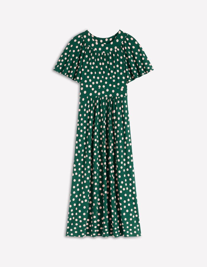 Yoke Panel Maxi Dress Emerald Night, Painted Dot