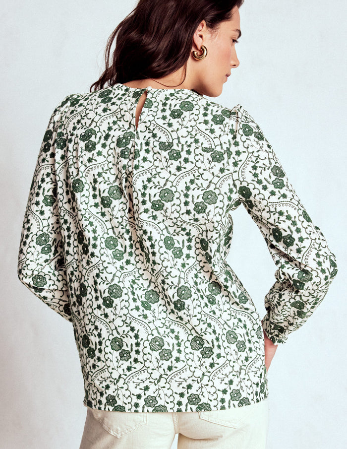 Embroidered Cotton Dobby Top Ivory