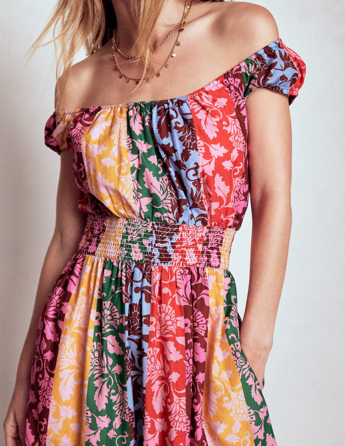 Scoop Cotton Tiered Dress Multi, Ornate Vine