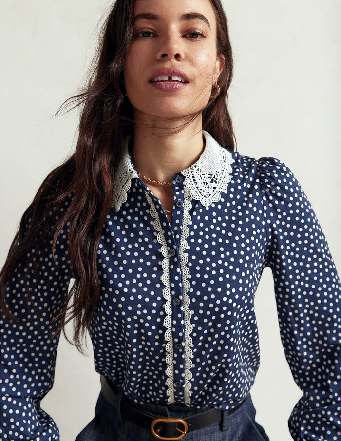 Lace Collar Blouse Navy