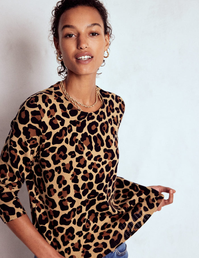 Emilia Cotton Crew Sweater Cheetah Pop