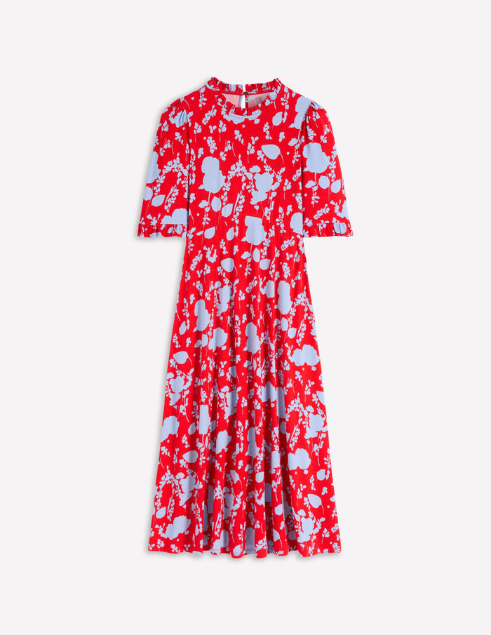 Ruffle Seamed Midi Dress Poppy Red, Dainty Sprigs