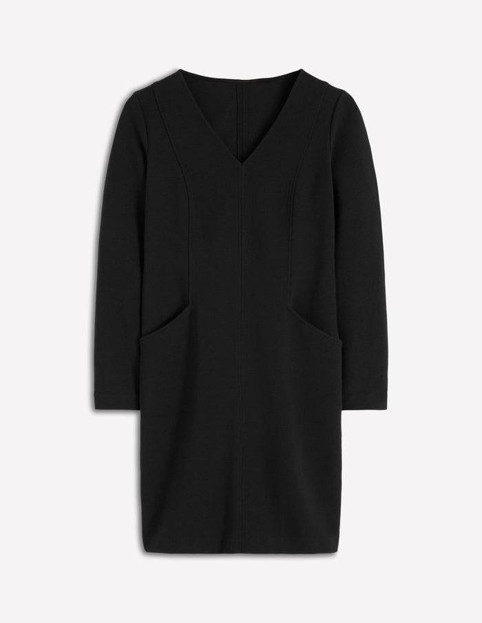 Ellen V-neck Ottoman Dress Black