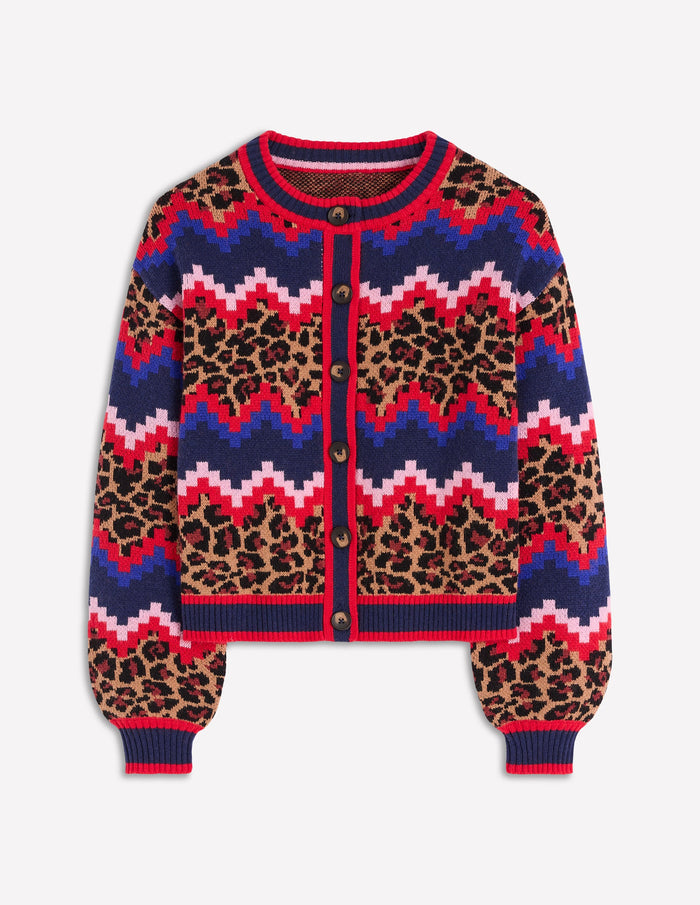 Abi Jacquard Cardigan Multi Fair Isle, Leopard