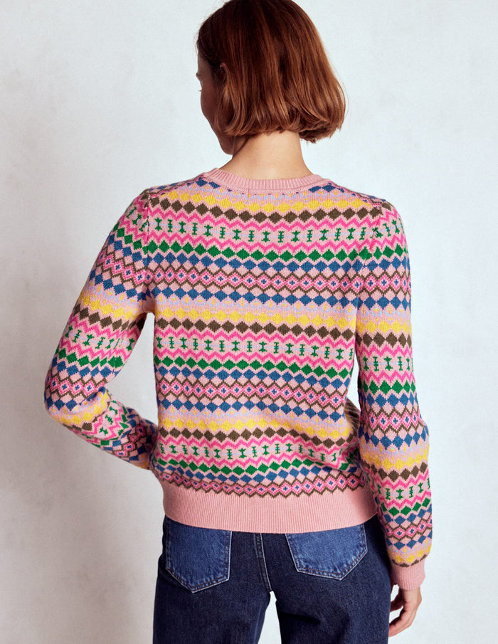 Edie Fair Isle Sweater Pink, Geo Fair Isle