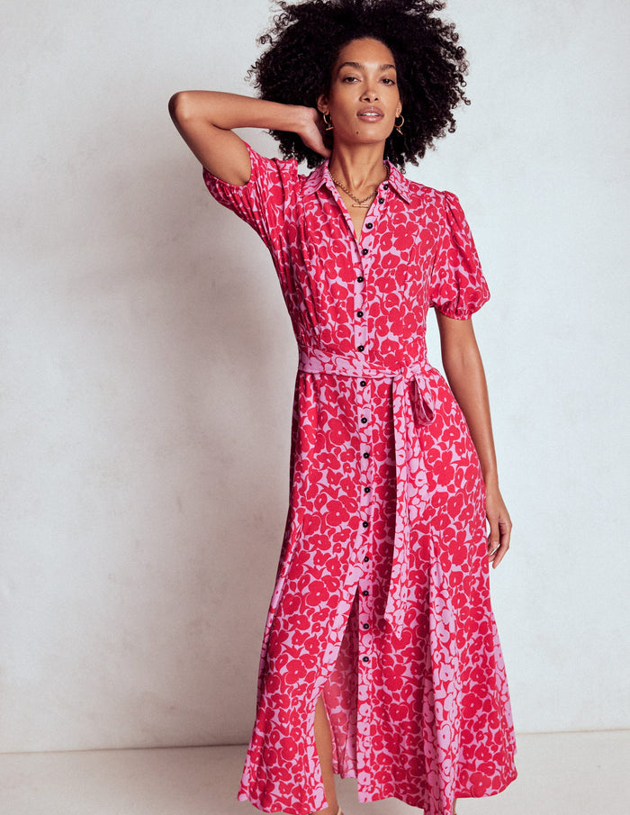 Alegra Midi Shirt Dress Jewel Red, Leafy Grove