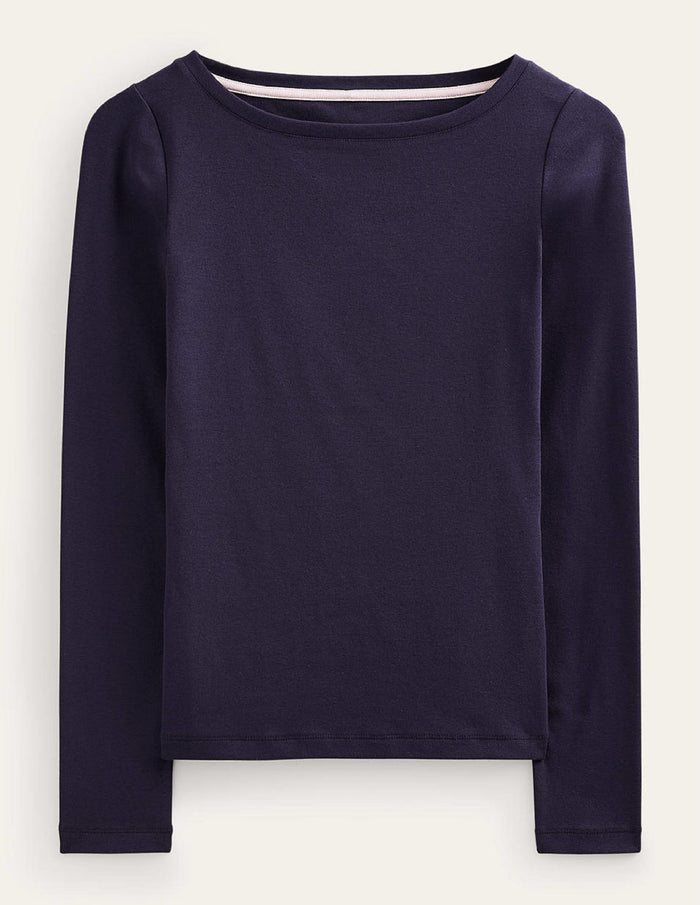 Essential Boat-Neck Jersey Top Navy