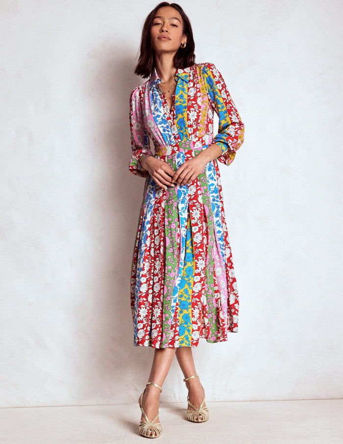 Pleat Skirt Shirt Dress Multi, Dahlia Trail Stripe