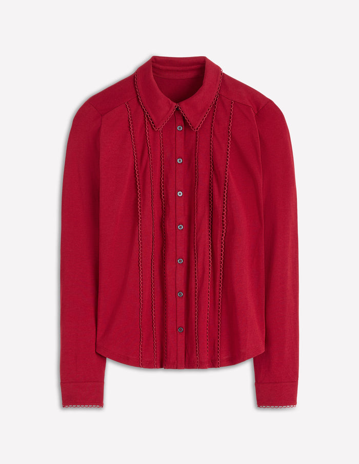Picot Trim Jersey Shirt Crimson Red