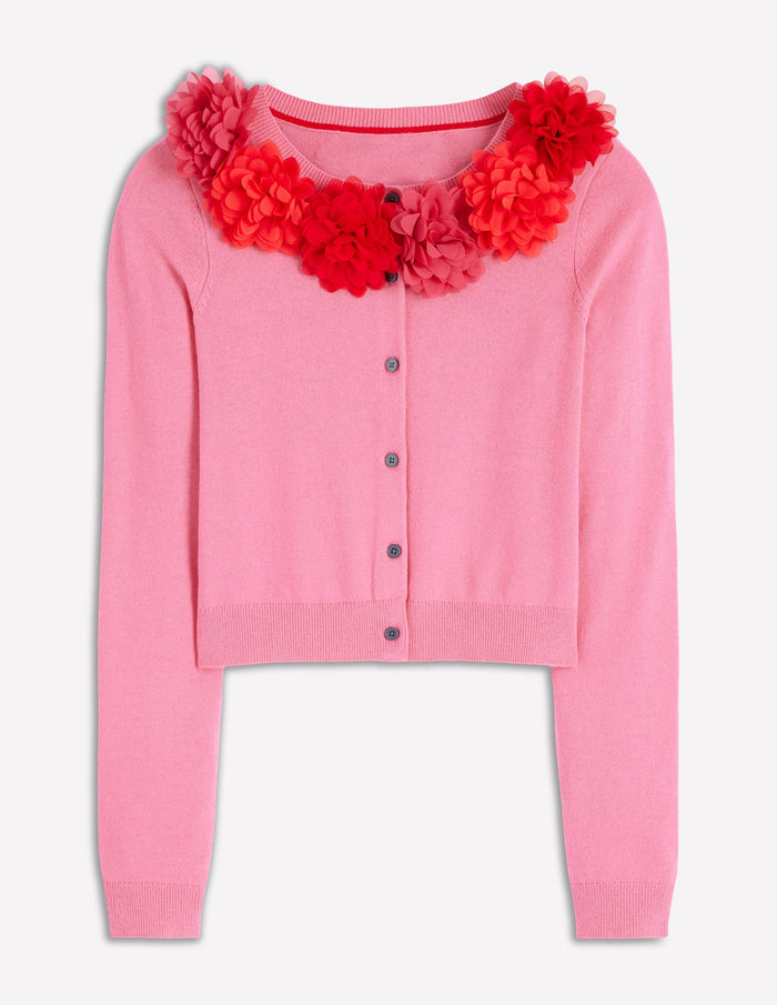Crew Neck Cropped Cardigan Pink Ribbon