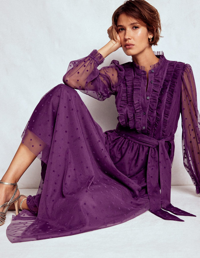 Tulle Ruffle Maxi Dress Viola Purple