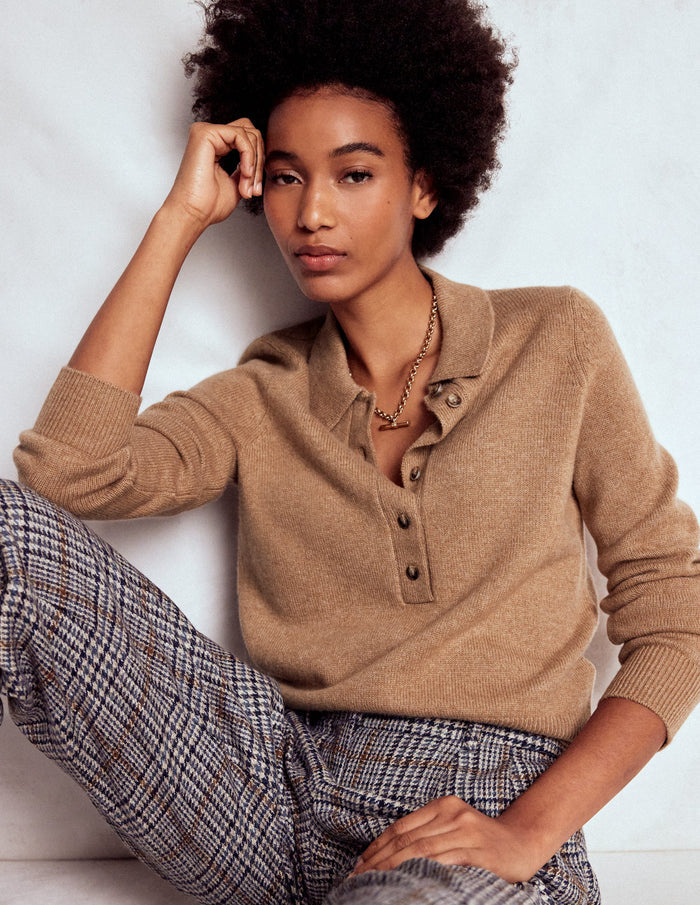 Collared Cashmere Sweater Camel Melange