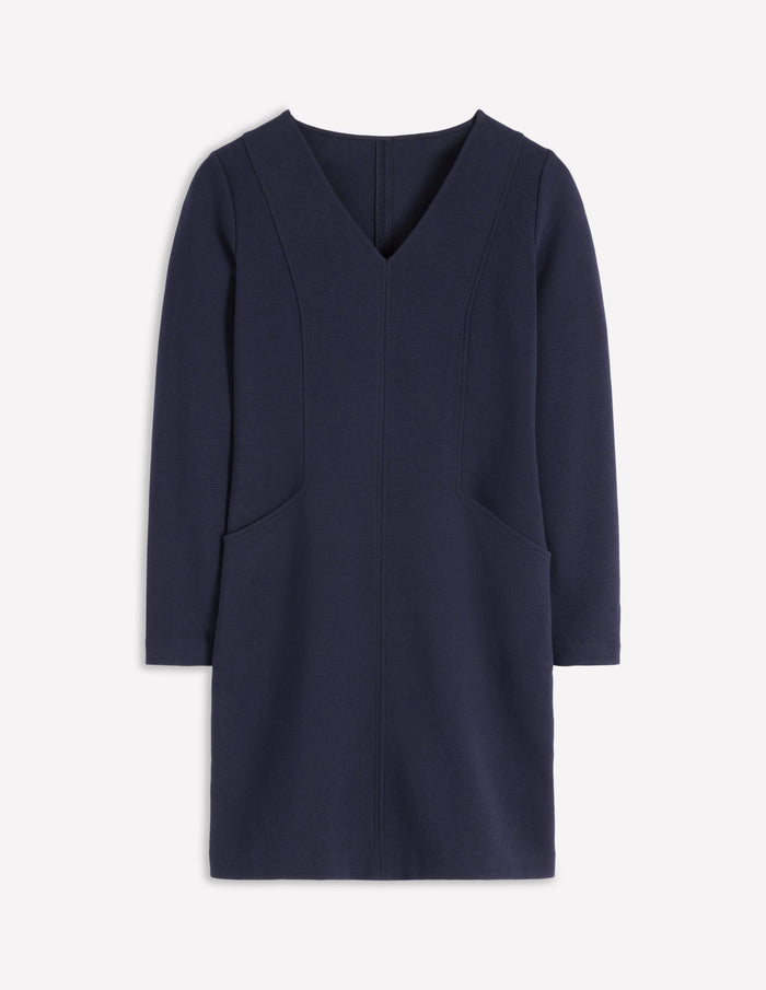 Ellen V-neck Ottoman Dress Navy