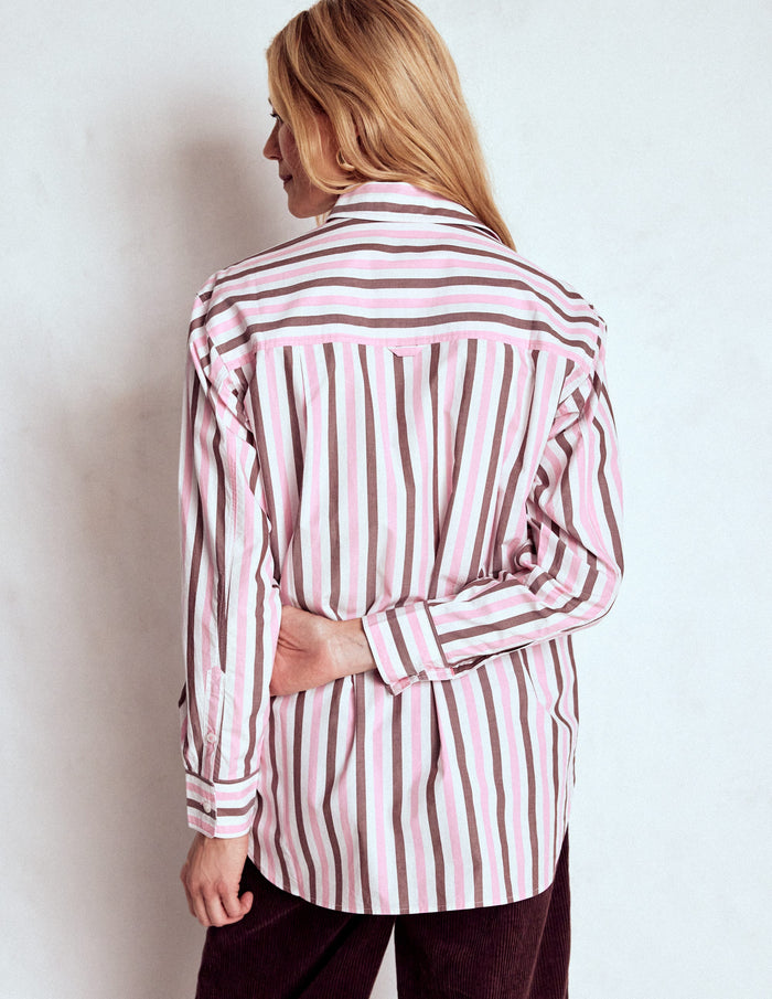 Sadie Relaxed Cotton Shirt Pink and Chestnut Stripe