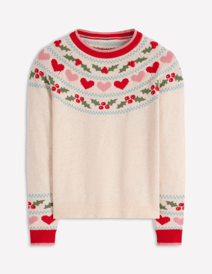 Edie Fair Isle Sweater Oatmeal Melange, Holly