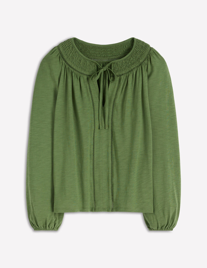 Georgia Smocked Jersey Top Safari Green
