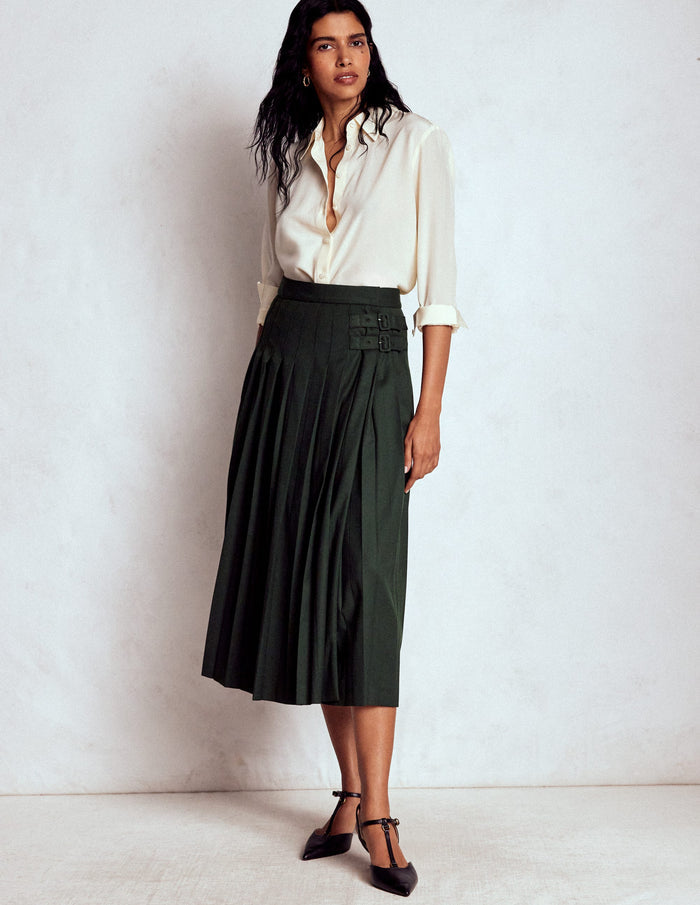 Josephine Kilt Midi Skirt Hunter Green
