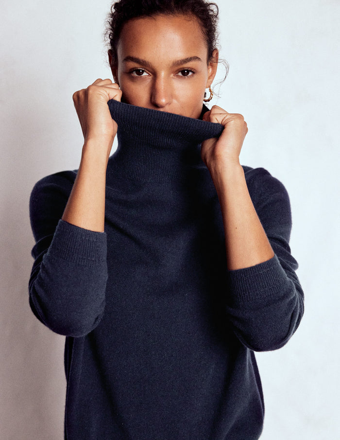 Eva Cashmere Roll Neck Sweater Navy