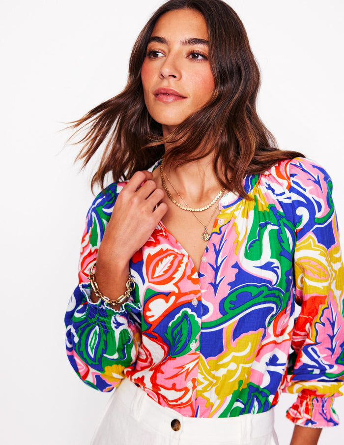 Evie Double Cloth Top Multi, Foliage Twirl