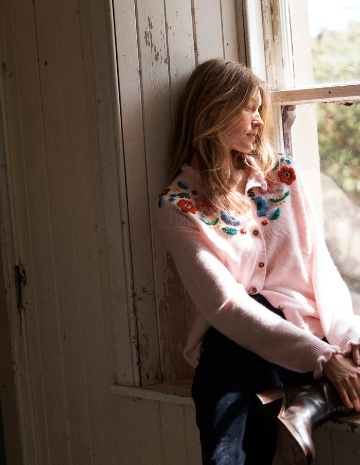 Embroidered Frill Cardigan Blooming Pink
