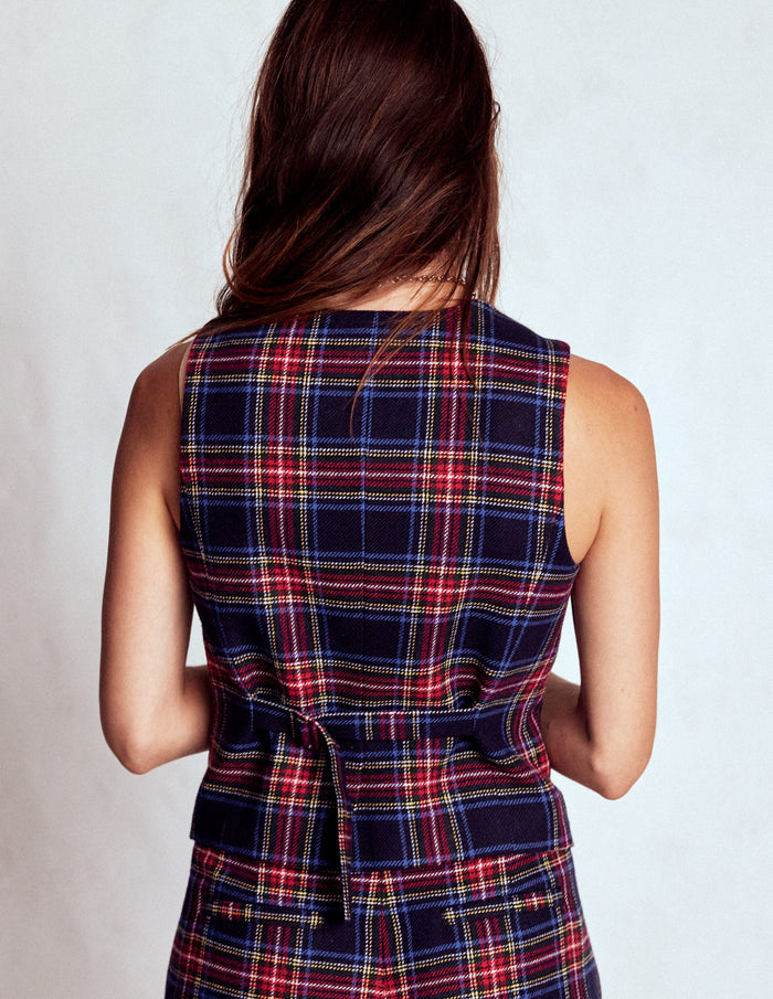 Tailored Check Waistcoat Navy, Green and Red Check