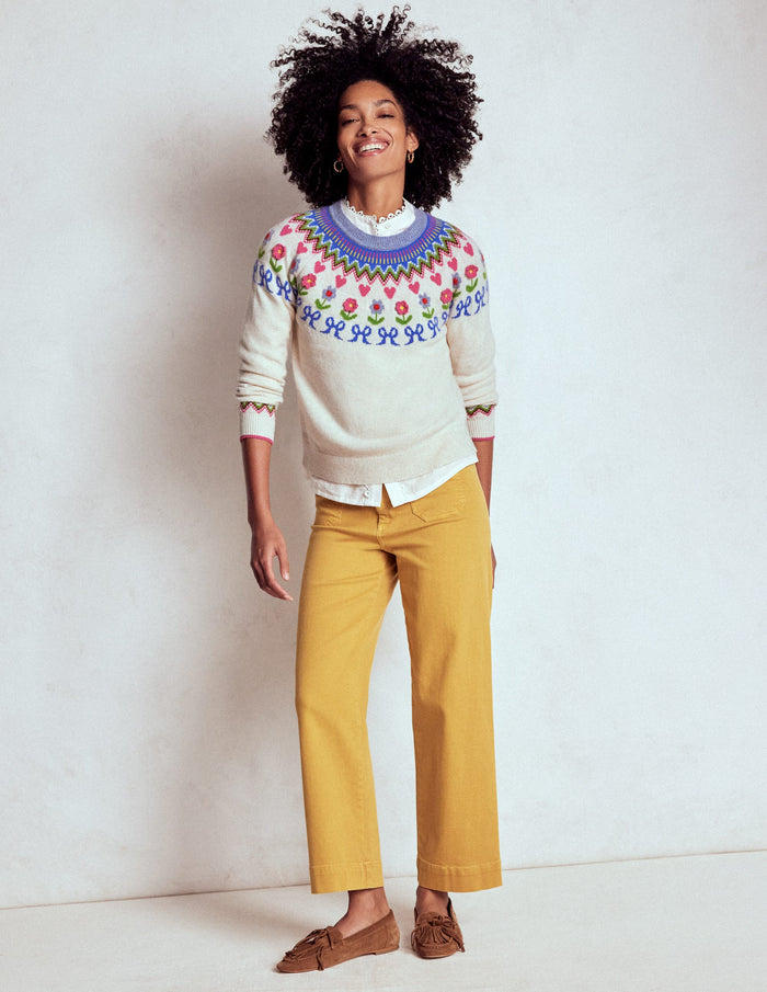Edie Fair Isle Sweater Oatmeal Melange, Flowers