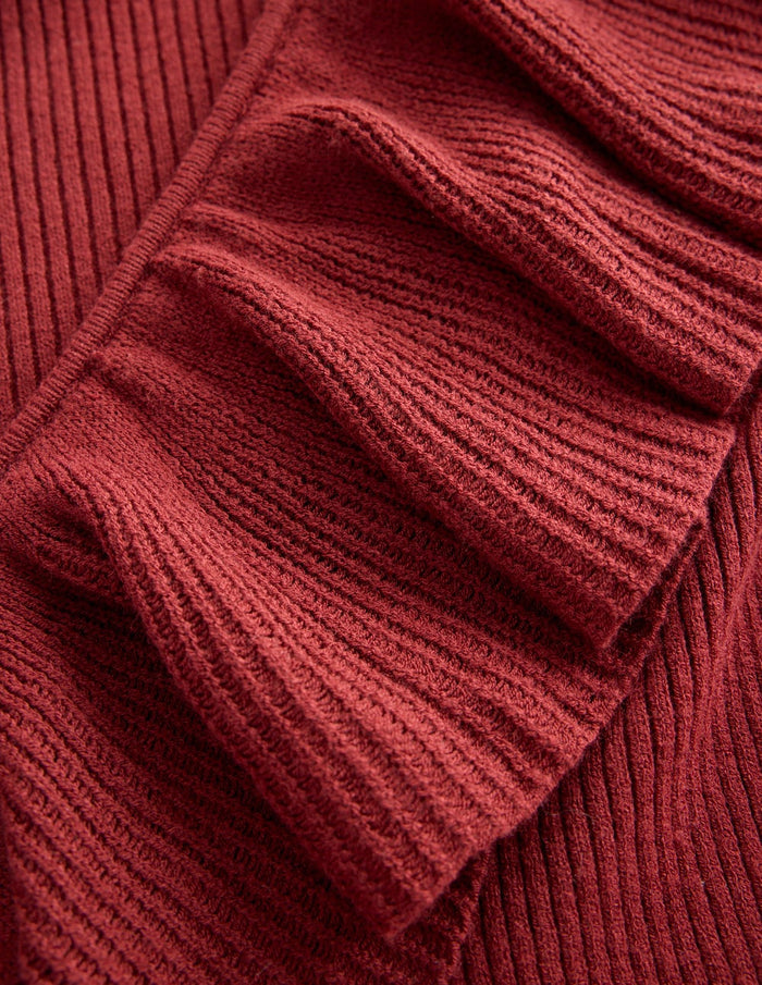 Ruffled Rib Henley Sweater Chestnut
