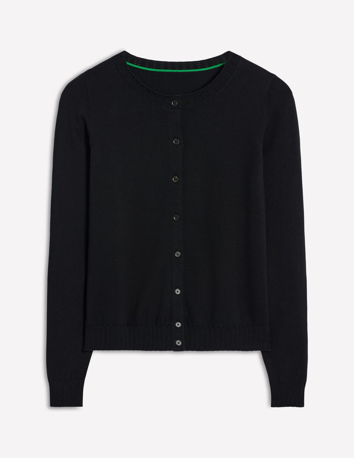 Emilia Cotton Crew Cardigan Black